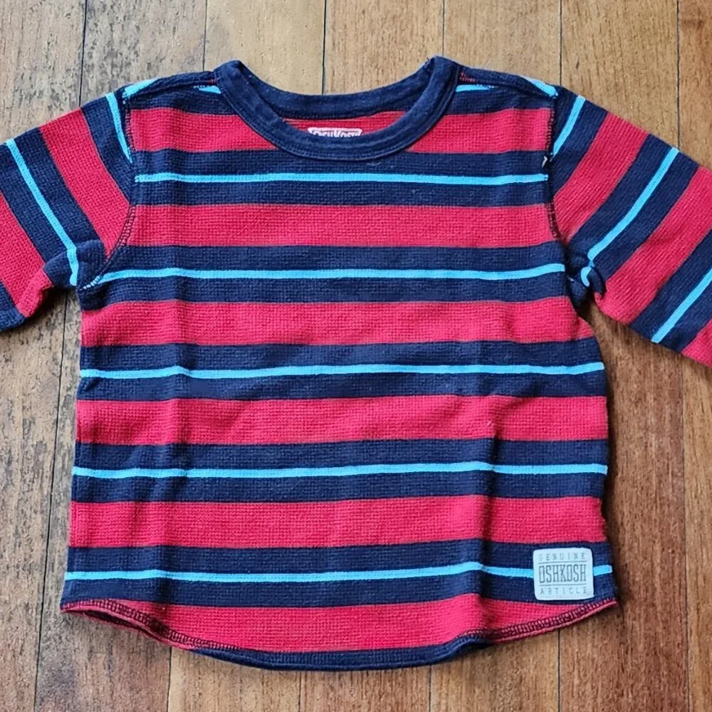 OshKosh B'gosh Red/Blue Striped Long Sleeve Waffle Knit Jersey Size 5T